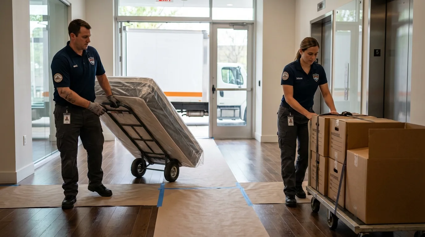 Professional apartment movers loading elevator in El Mirage, AZ